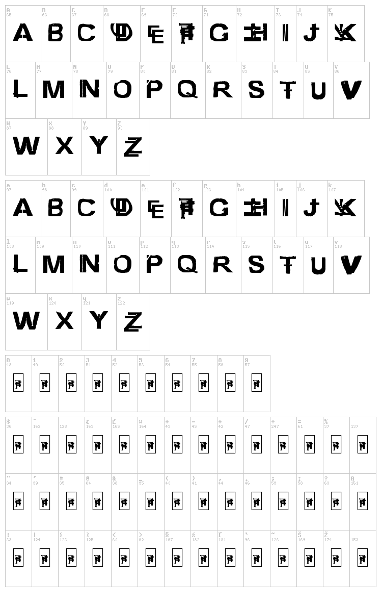 Freestyler Ancient F6 font map